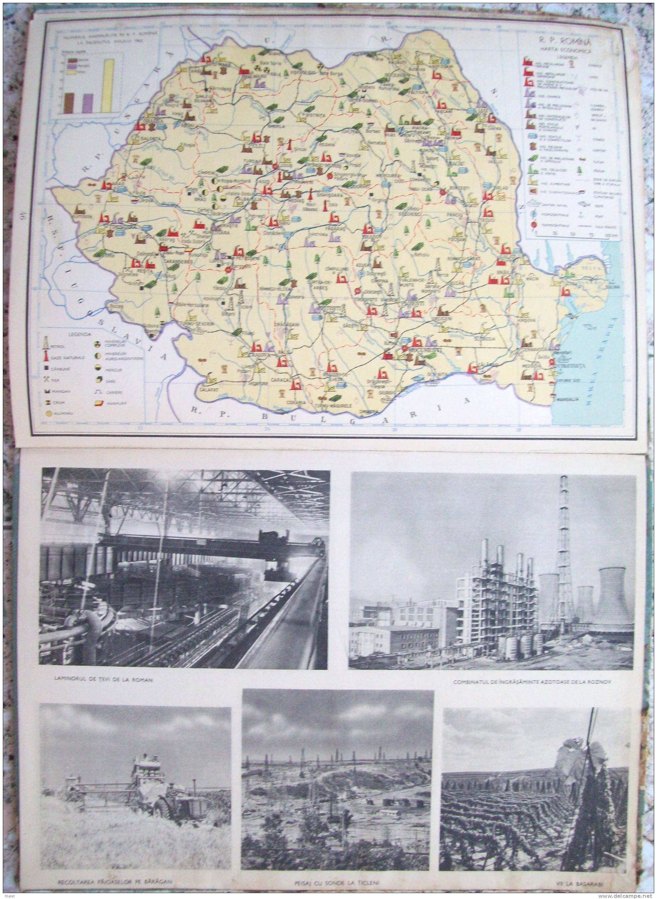 ROMANIA- GEOGRAPHIC ATLAS SCHOOL, PERIOD 1968,INDUSTRIAL IMAGES,VIEWS,MAPS