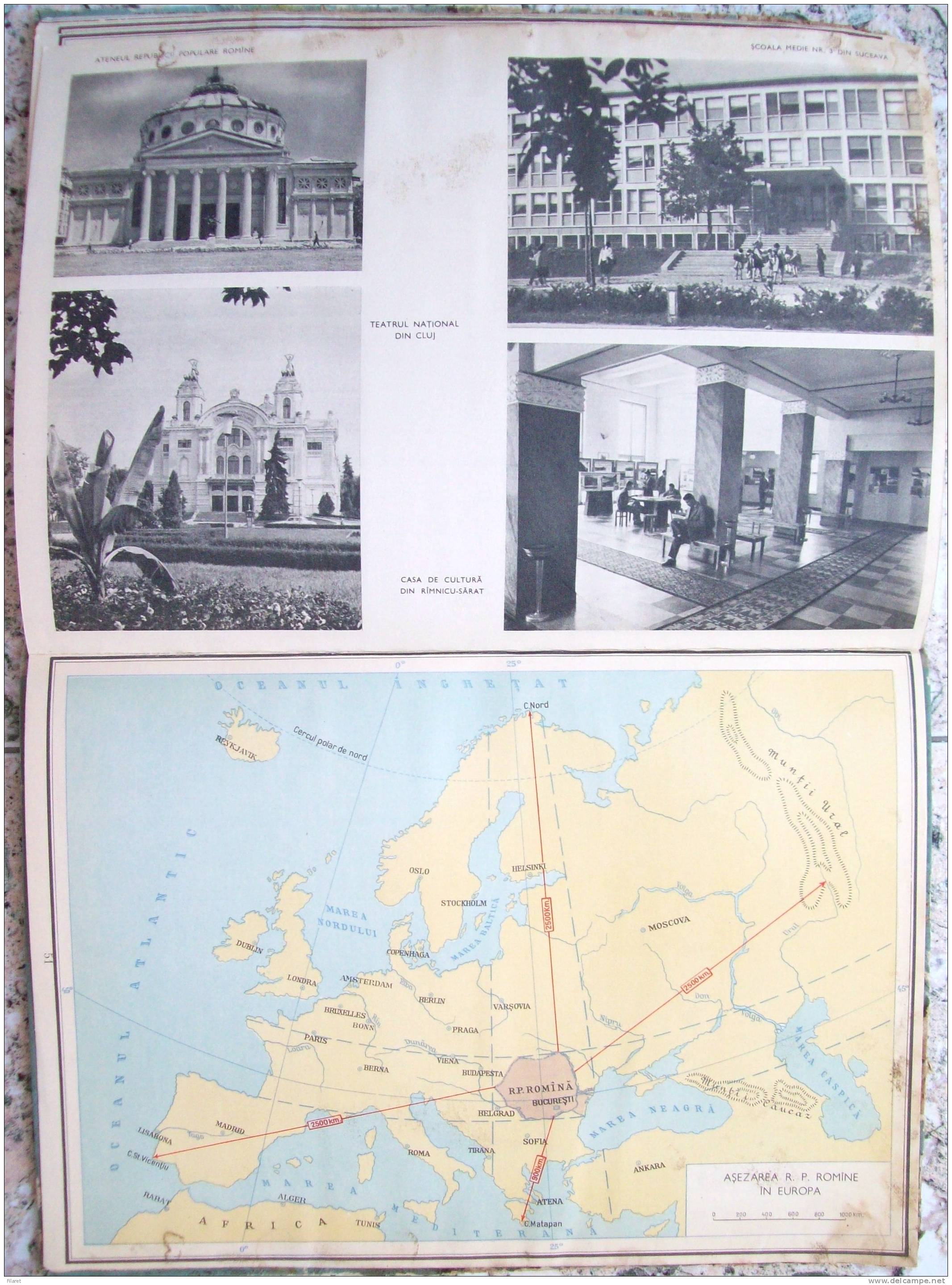 ROMANIA- GEOGRAPHIC ATLAS SCHOOL, PERIOD 1968,INDUSTRIAL IMAGES,VIEWS,MAPS