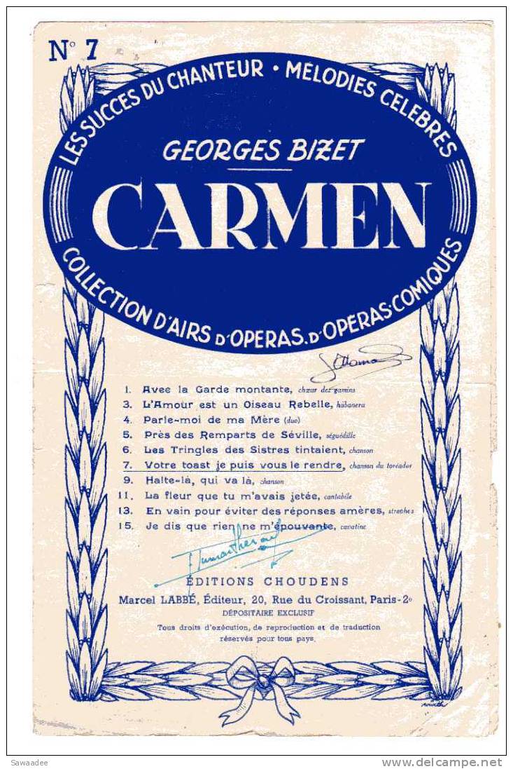 PARTITION - CARMEN - GEORGES BIZET - OPERA - N°7 - Operaboeken