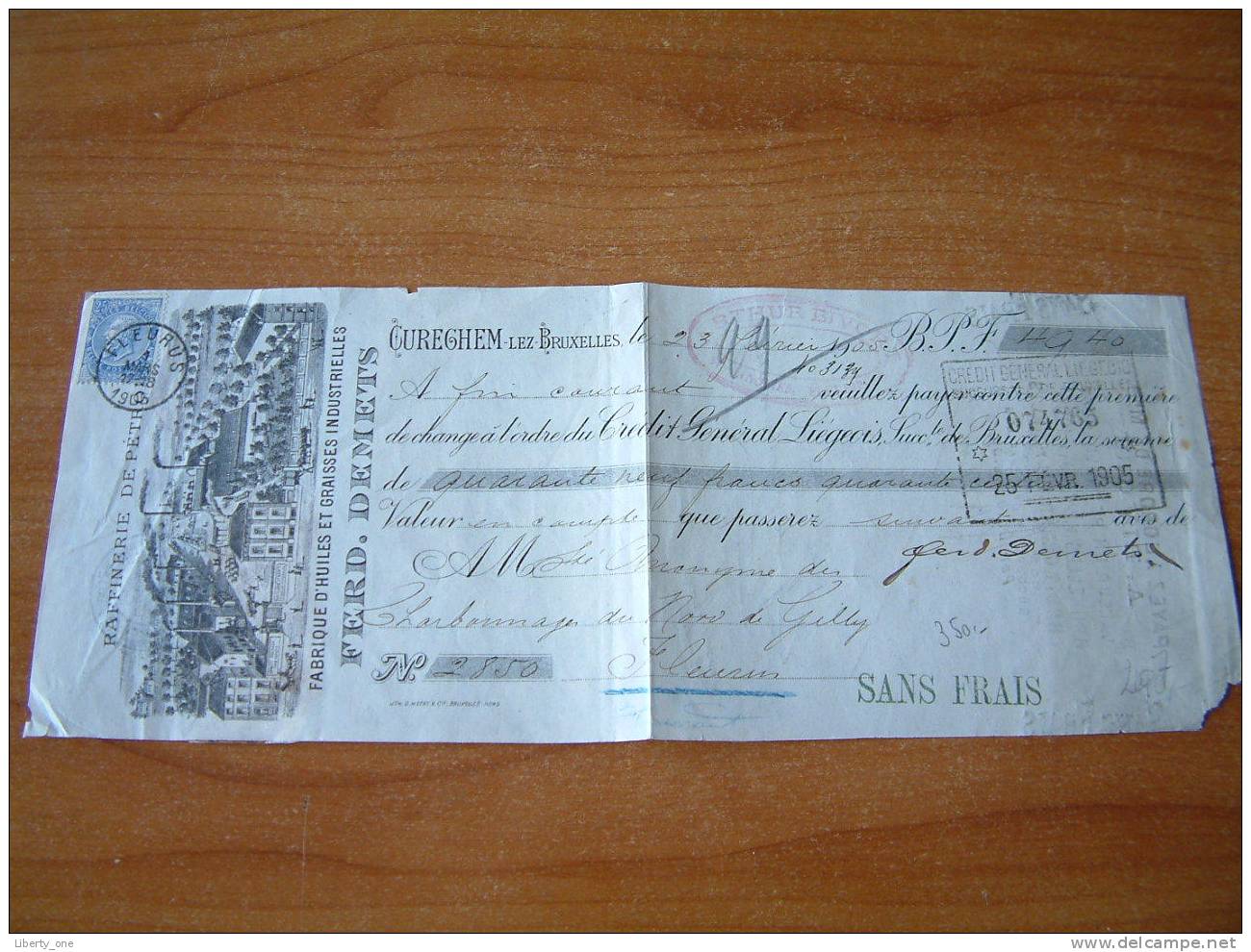 Fabrique D'Huiles Et Graisses Industrielles FERD. DEMETS - CUREGHEM Lez Bruxelles / 1905 ! - Bills Of Exchange