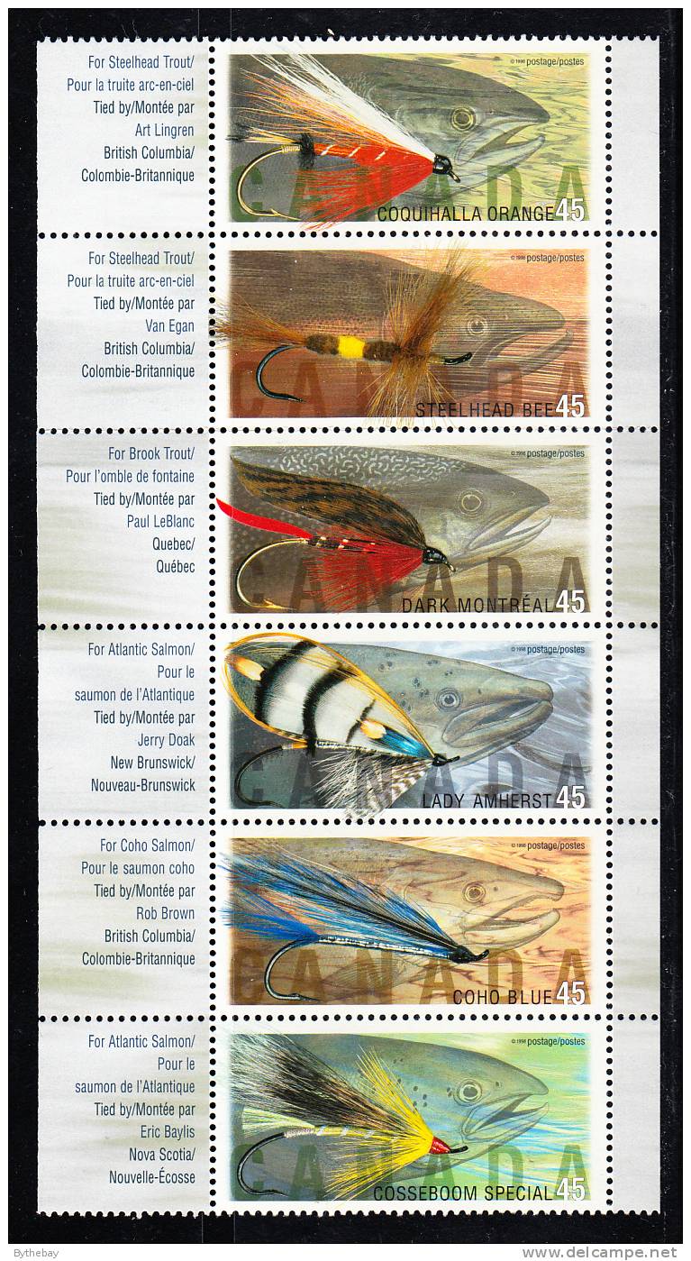 Canada Scott #1720aii MNH Strip Of 6 Plus Side Tabs 45c Fishing Flies - Neufs