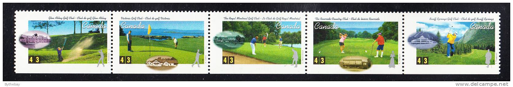 Canada Scott #1557ai MNH Strip Of 5 Straight Edge At Bottom Never Folded 43c Golf In Canada - Nuevos