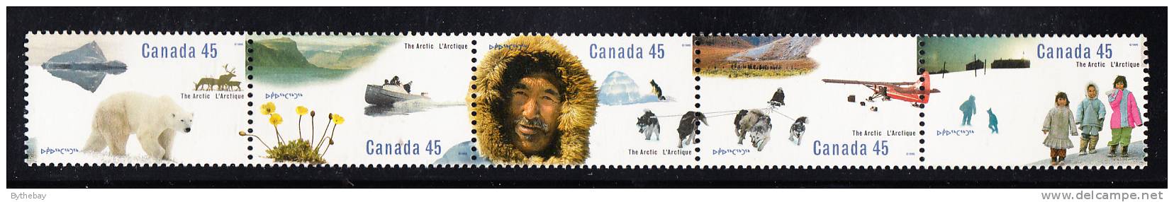 Canada Scott #1578ai MNH Top Strip Of 5 From Pane Never Folded 45c The Arctic - Nuevos