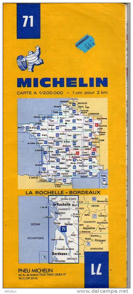 Carte MICHELIN LA ROCHELLE BORDEAUX N°71 (en 1984) - Roadmaps