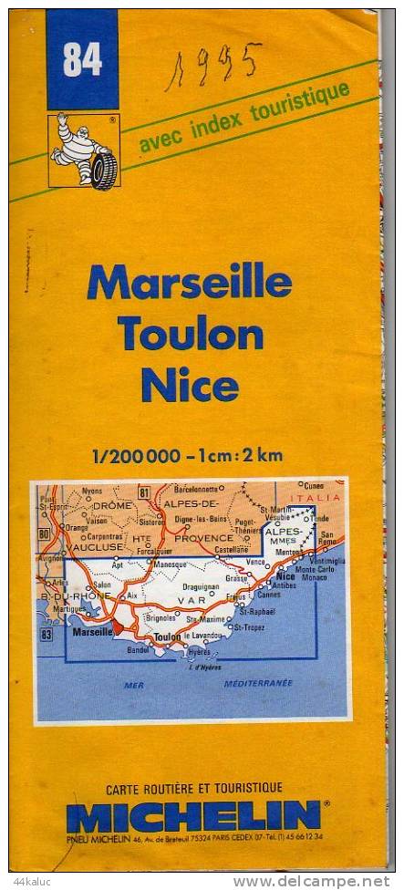 Carte MICHELIN MARSEILLE TOULON NICE (en 1995) N°84 - Cartes Routières