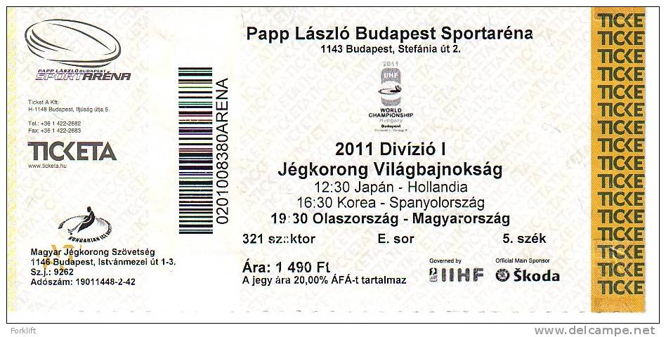 2011 IIHF World Championship Division I Budapest Ice Hockey Ticket Billet - Eishockey