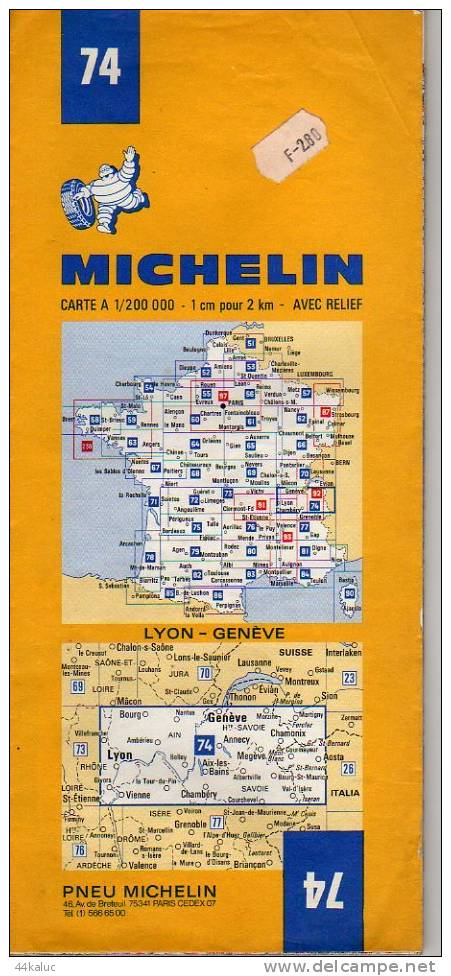 Carte MICHELIN   LYON GENEVE  N°74  (en 1975) - Strassenkarten