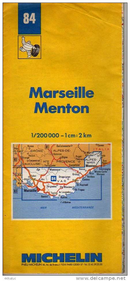Carte MICHELIN   MARSEILLE MENTON N° 84  (en 1986) - Cartes Routières