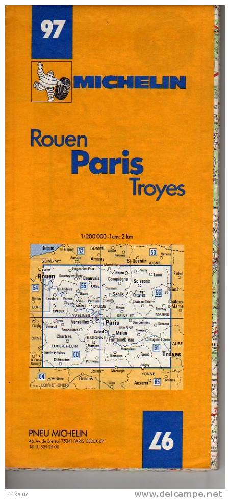 Carte MICHELIN   ROUEN PARIS TROYES N° 97 ( En 1977) - Strassenkarten