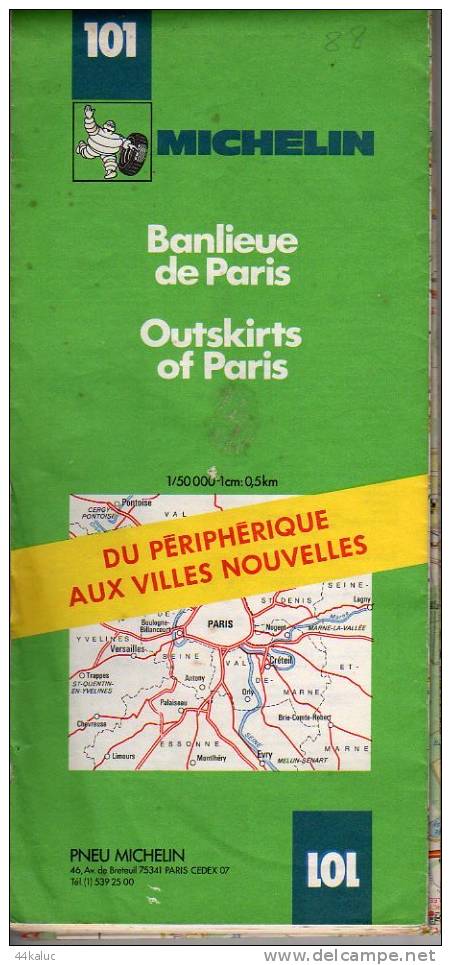 Carte MICHELIN   BANLIEUE  DE PARIS N° 101 (en 1982) - Cartes Routières