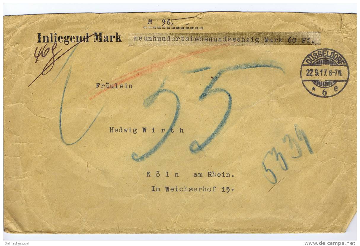 Deutschland Wertbrief M 967, Dusseldorf->Koln Am Rhein, Met  Lacksiegels, Inliegend Mark - Briefe U. Dokumente