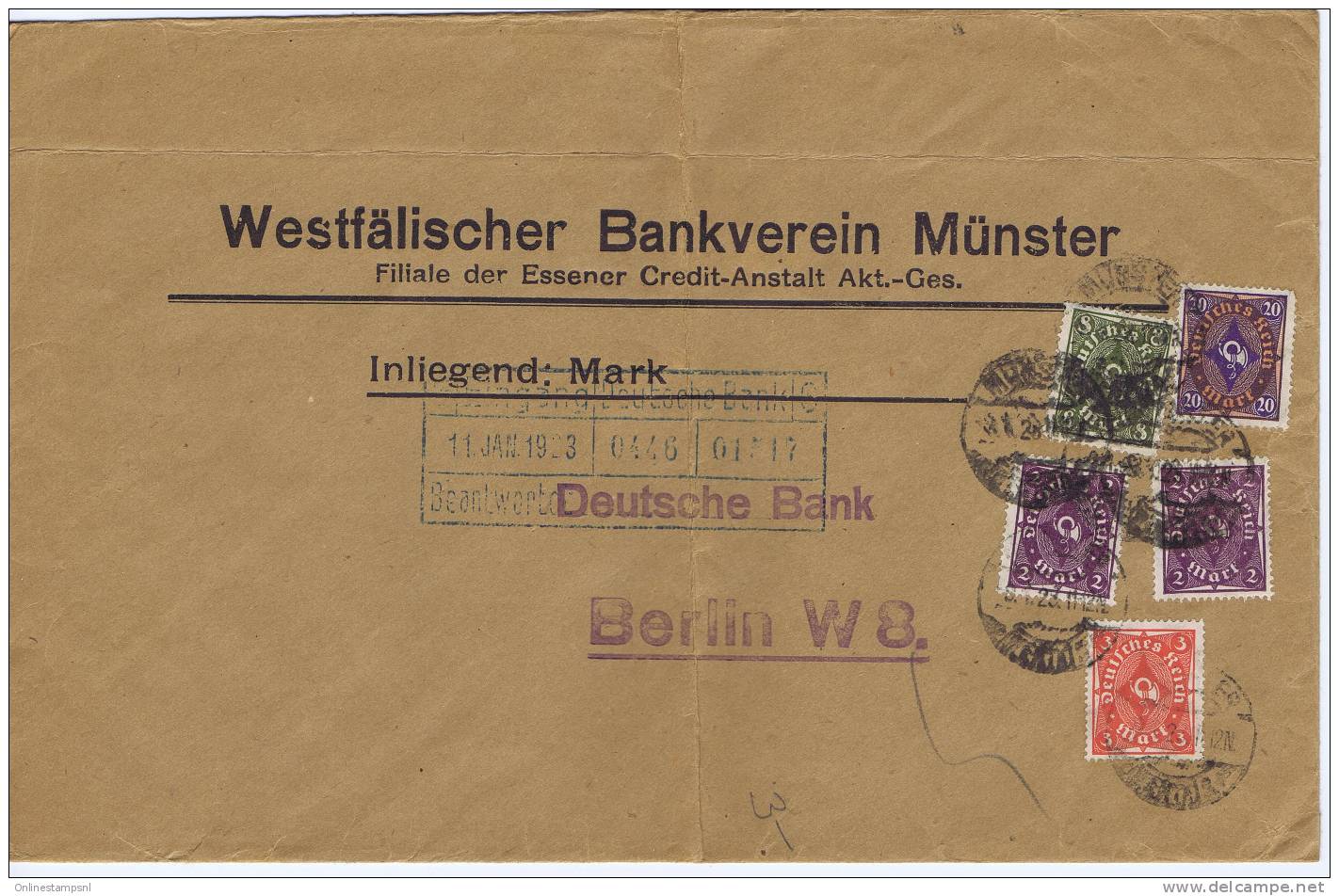 Germany, Mix Stamps Essen -&gt; Deutsche Bank,  Berlin - Storia Postale