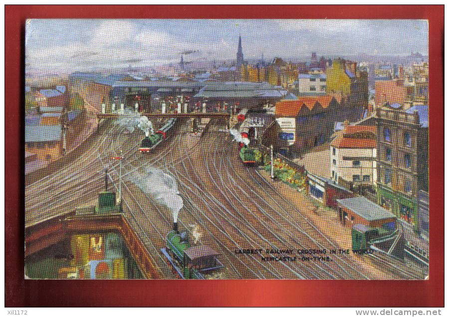 B255 Newcastle-on-Tyne  Largest Railway Crossing In The World Litho,trains à Vapeur.Cachet 1935 S/timbre Silver Jubilee - Newcastle-upon-Tyne