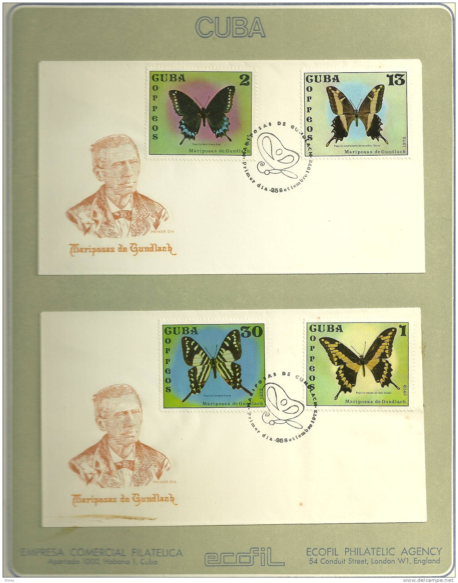 Cuba ,enveloppe Premier Jour N° 1605 à 1611 "Papillons" - FDC