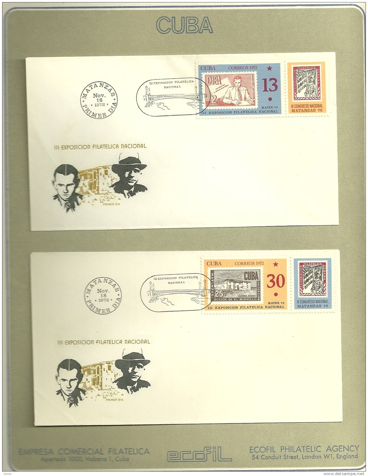 Cuba ,enveloppe Premier Jour N° 1621 & 1622 " 3ème Expo Philatélique " - FDC