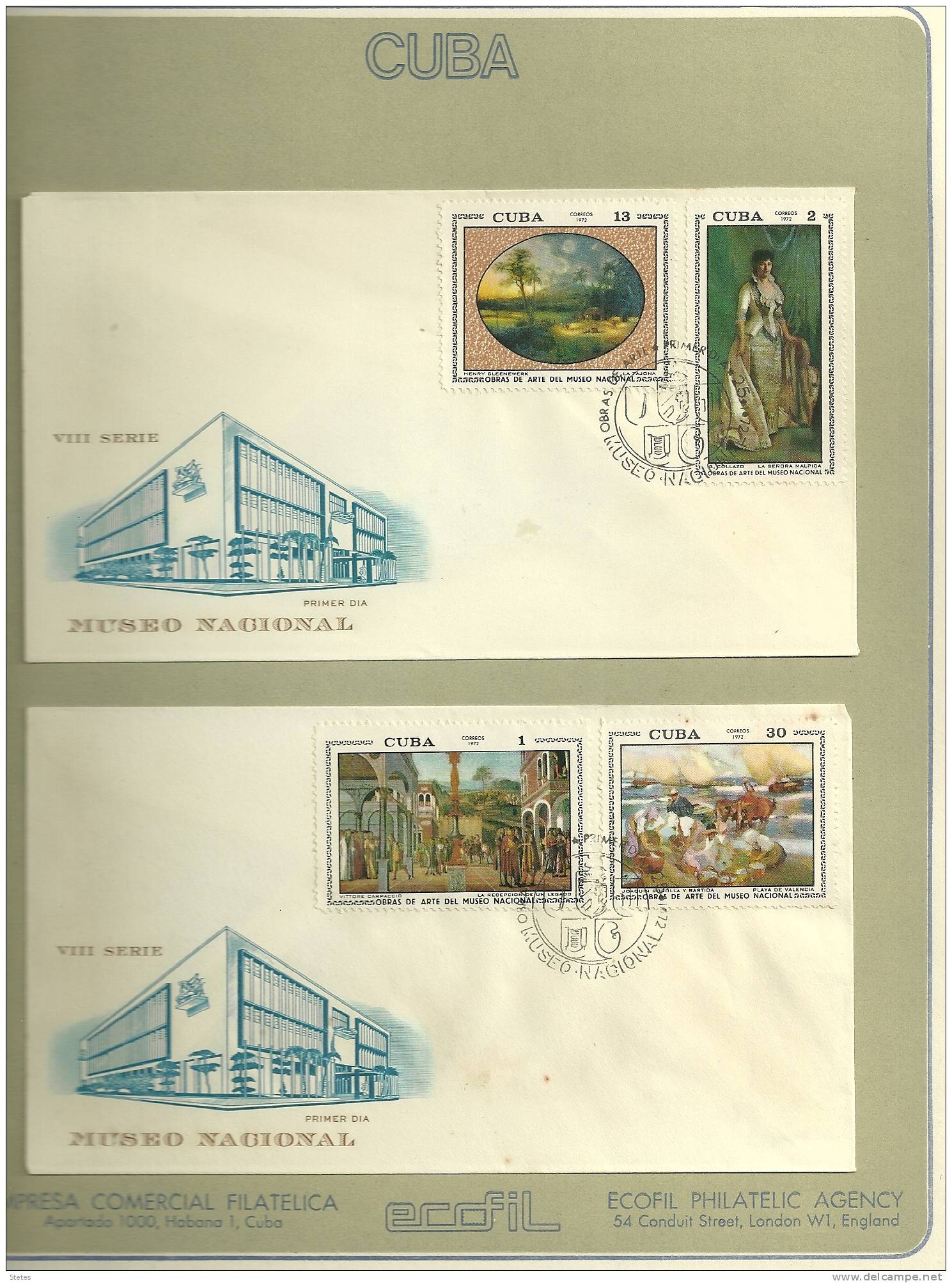 Cuba ,enveloppe Premier Jour N° 1548 à 1554 "Musée National" - FDC