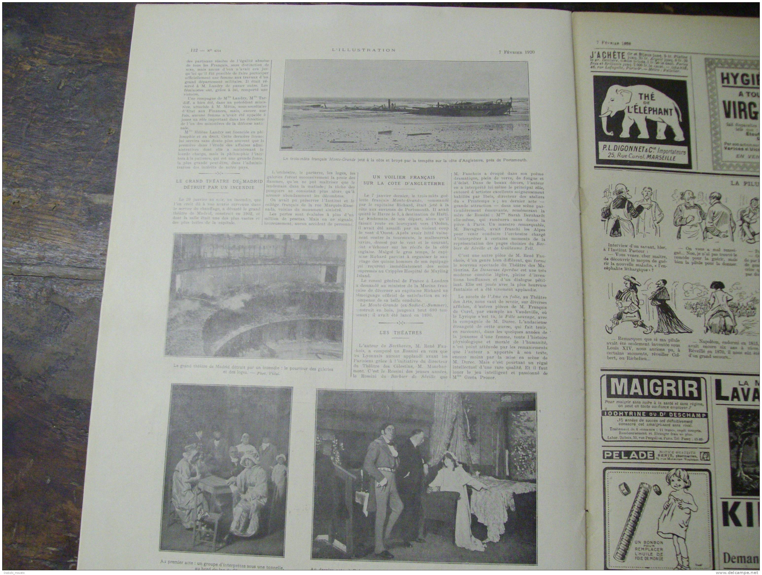 1920  FLENSBOURG ; DIXMUDE ; Jardins D'autrefois à NICE ; Le Voilier Français(3 Mats) Monte-Grande Broyé Par La Tempête - L'Illustration