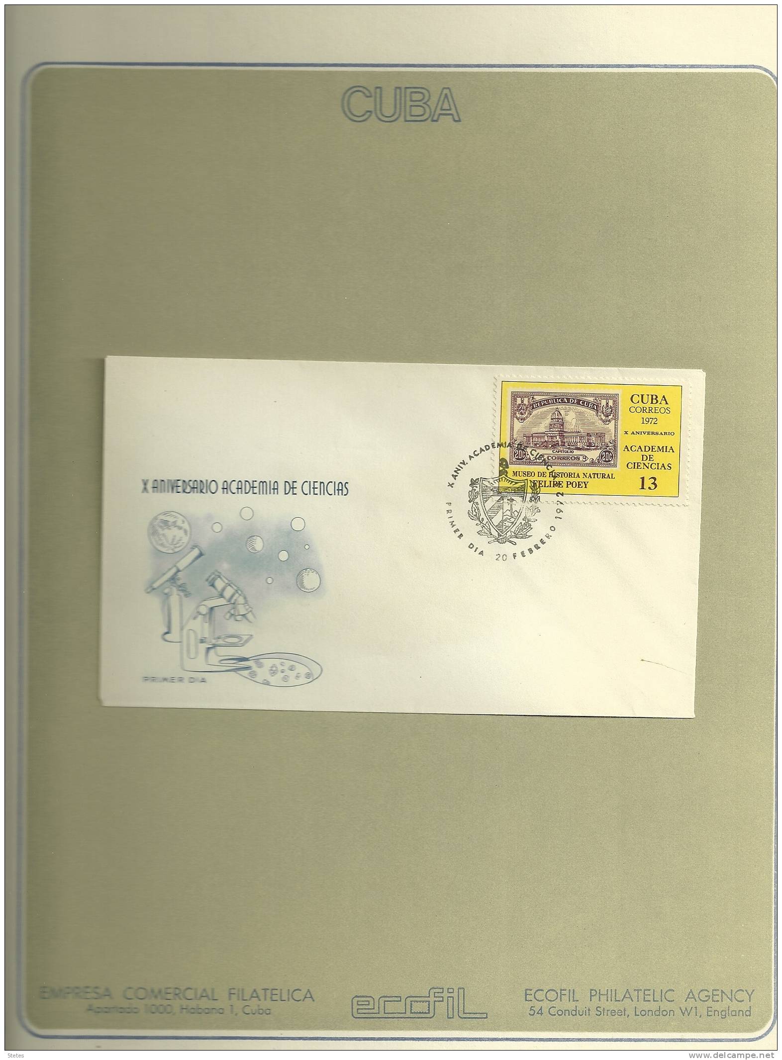 Cuba ,enveloppe Premier Jour N° 1555 " 10ème Anniv De L´académie De Sciences" - FDC
