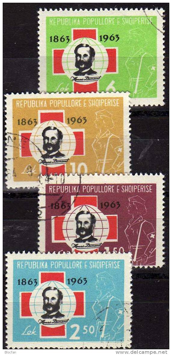 100 Jahre Rotes Kreuz 1963 Albanien 717/0 O 5€ Porträt Von Dunant Weltkugel Kranken-Schwester Red Cross Set Of Shqiperia - Farmacia