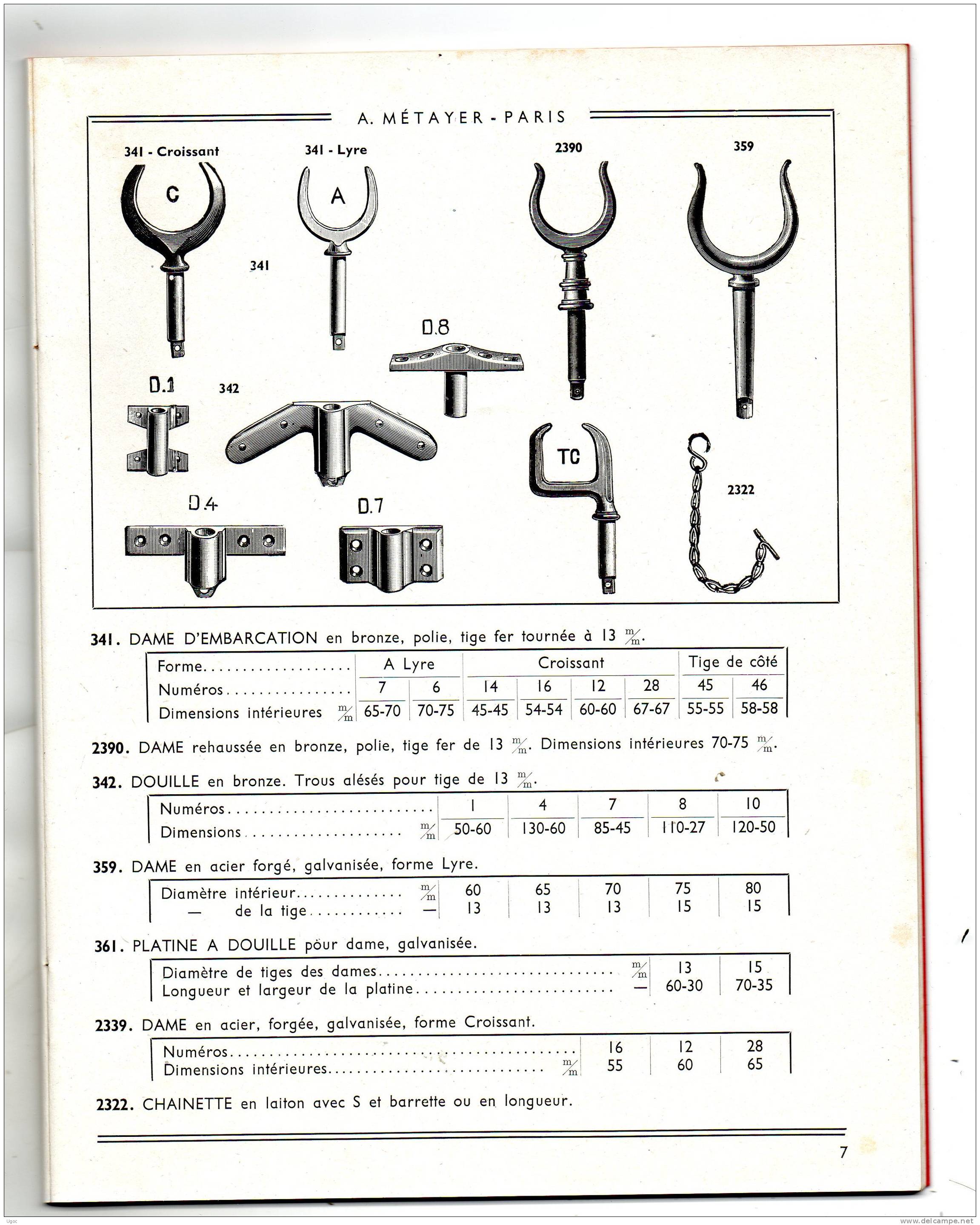 MANUFACTURE D´ARTICLES DE MARINE - A. METAYER - Nomenclature De 44 Pages - Mars 1952 - Material Y Accesorios