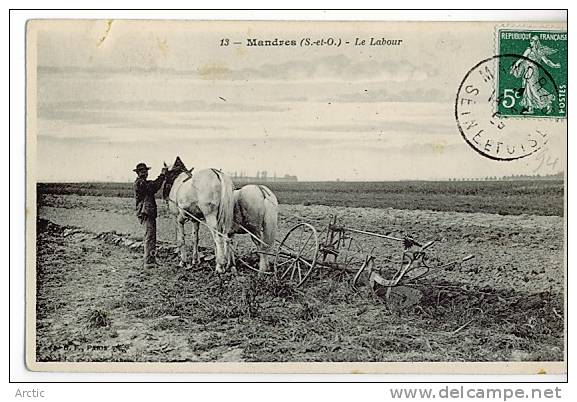 MANDRES Le Labour Chevaux Charrue - Mandres Les Roses