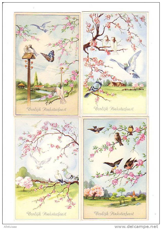 LOT DE 6 CPA BELLE FANTAISIE FANTAISY ILLUSTRATION Vroolijk Pinksterfest Pentecôte OISEAUX Paysage - Pentecôte