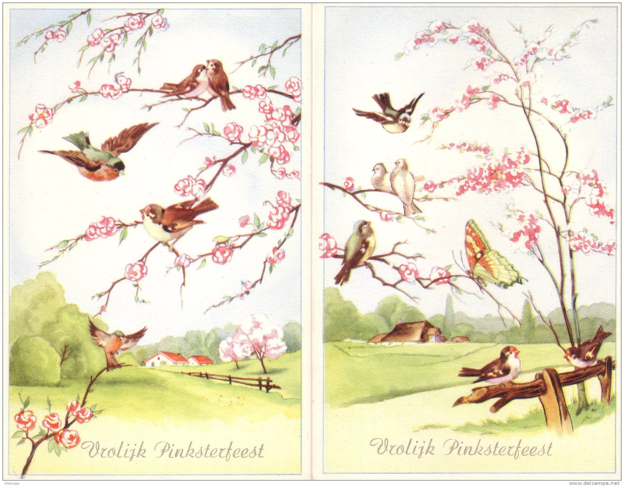 LOT DE 6 CPA BELLE FANTAISIE FANTAISY ILLUSTRATION Vroolijk Pinksterfest Pentecôte OISEAUX Paysage - Pinksteren