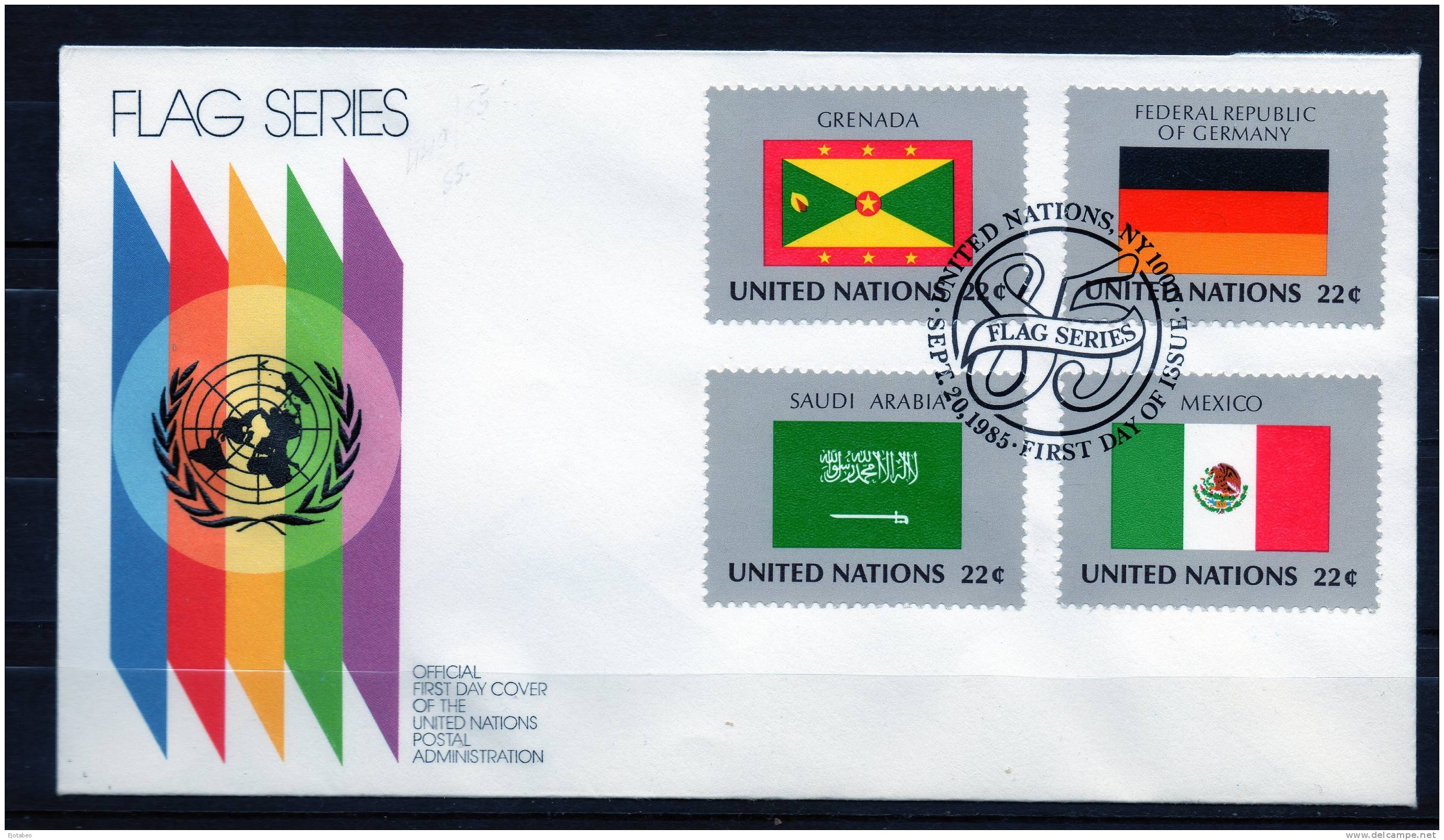 8 NACIONES UNIDAS -1985- FDC- NUEVA YORK- Serie Banderas - Ongebruikt