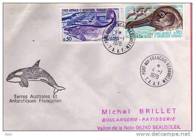 Albatros Fuliogineux & Alevinage Des Saumons, Sur Lettre Postée  Ile Kerguelen 4 Jan 1978 - Covers & Documents