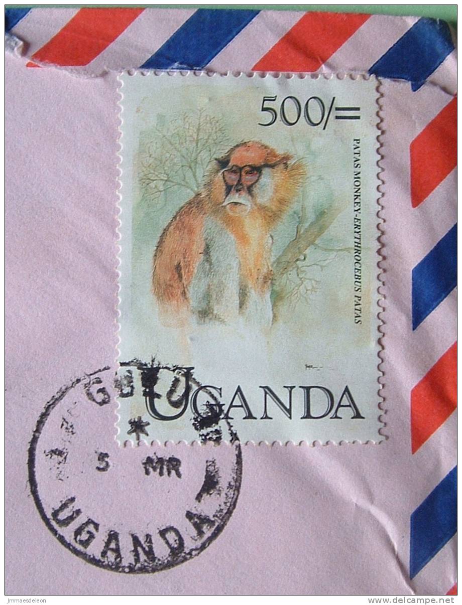 Uganda 1999 Cover To Nigeria - Patas Monkey Primates - Uganda (1962-...)