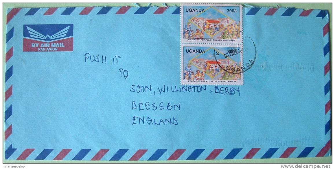 Uganda 2000 Cover To Derby England UK - Education For All In A New Millenium - Ouganda (1962-...)