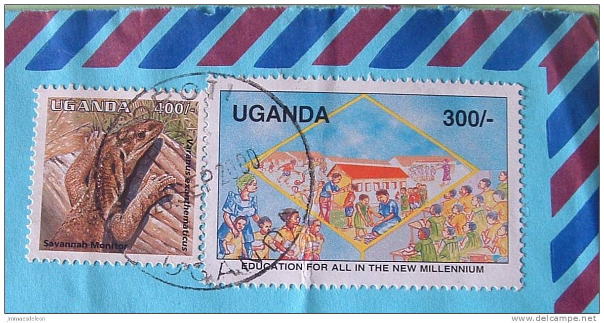 Uganda 2000 Cover To Scranton USA - Animals Lizard Varanus Monitor - Education For All - Ouganda (1962-...)