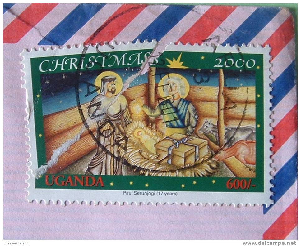 Uganda 2001 Cover To Derby England UK - Christmas (broken Stamp) - Uganda (1962-...)