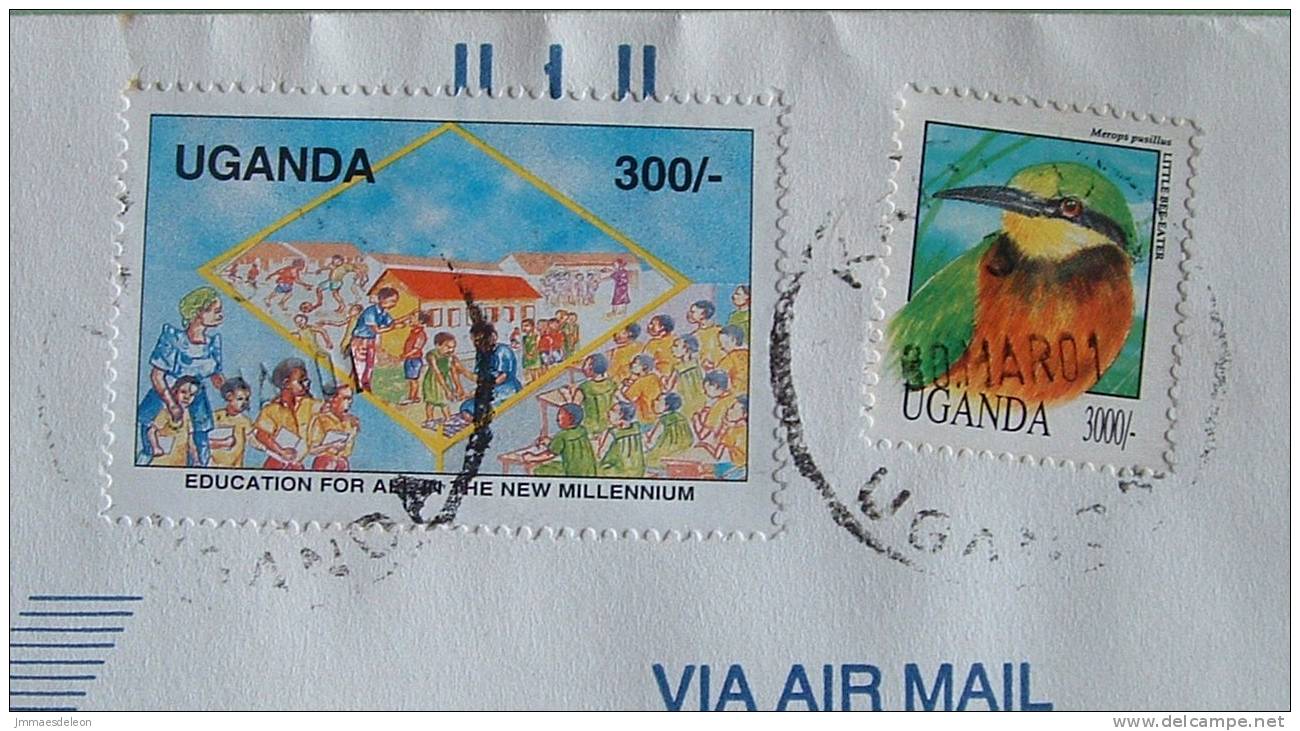 Uganda 2001 Registered Cover To Scranton USA - Bird Bee-eater - Education For All School Children (adress Cut Out) - Ouganda (1962-...)