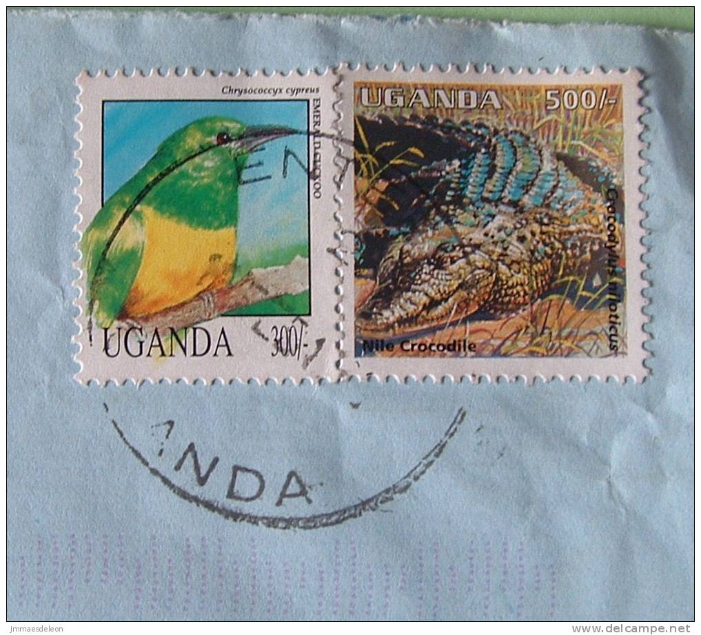 Uganda 2001 Cover To England UK - Animals Crocodile Bird Cockoo - Uganda (1962-...)