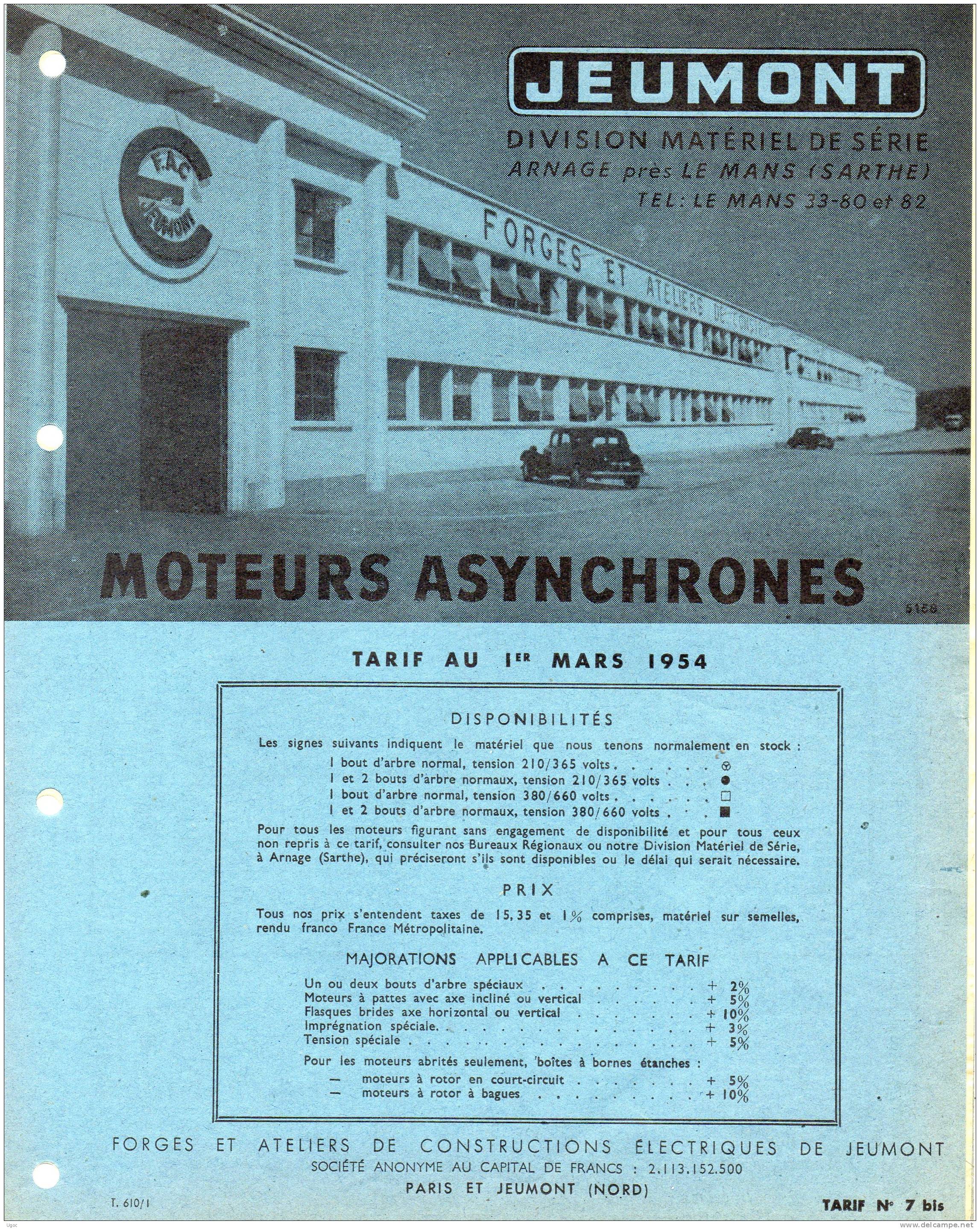 59 - JEUMONT - Forges Et Ateliers De Constructions électriques - Tarifs En 3 Feuillets Mars 1954 - Materiaal En Toebehoren