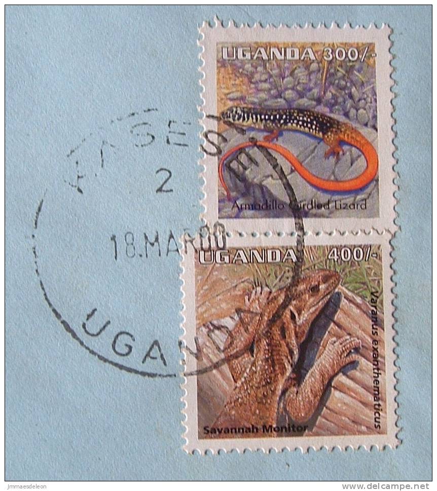 Uganda 2000 Cover To Scranton USA - Animals Reptile Lizard Varanus Monitor - Uganda (1962-...)