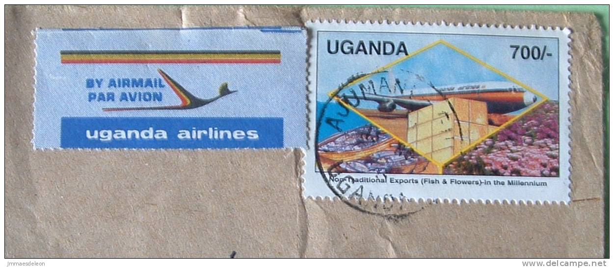 Uganda 2000 Cover To Scranton USA - Plane Transport No Traditional Products Flowers Fish - Ouganda (1962-...)