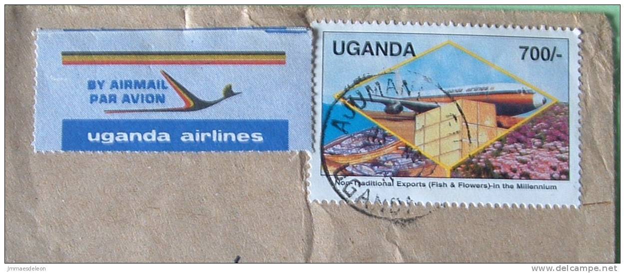 Uganda 2000 Cover To Scranton USA - Plane Transport No Traditional Products Flowers Fish - Oeganda (1962-...)