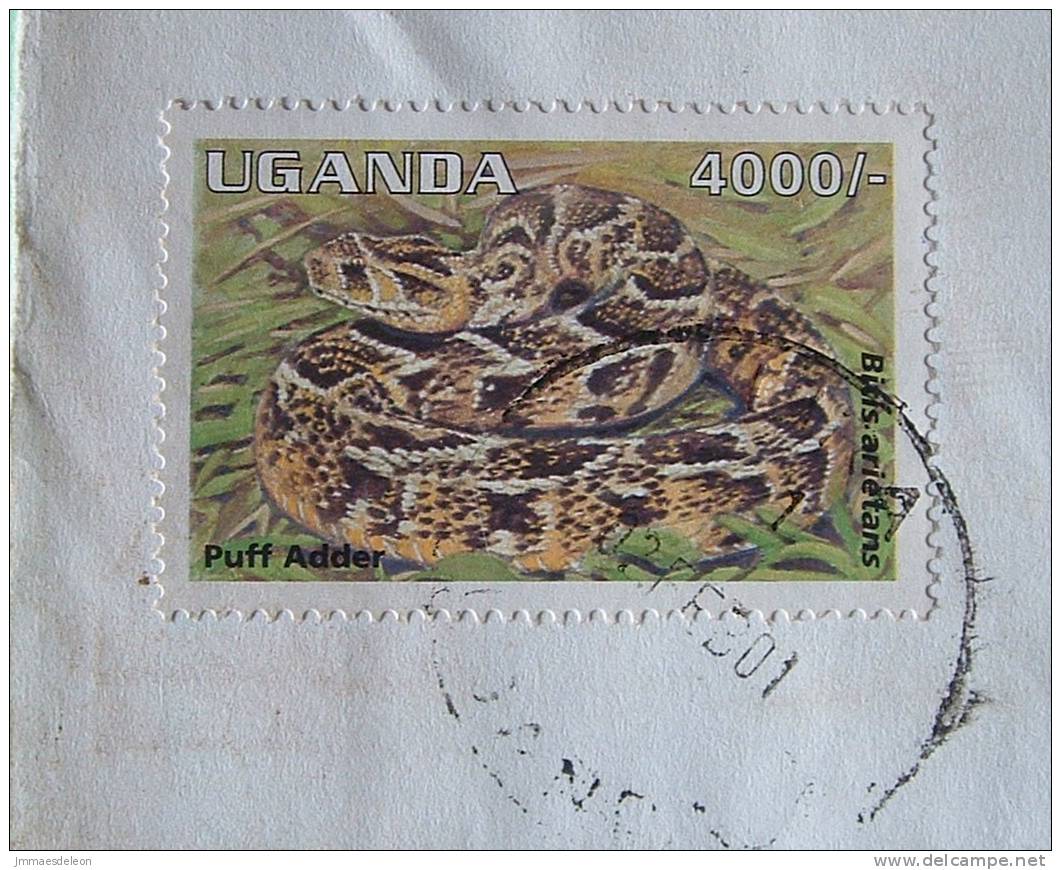 Uganda 2001 Express Cover To Scranton USA - Animals Snake Puff Adder - Leisure Time For The Aged - Oeganda (1962-...)