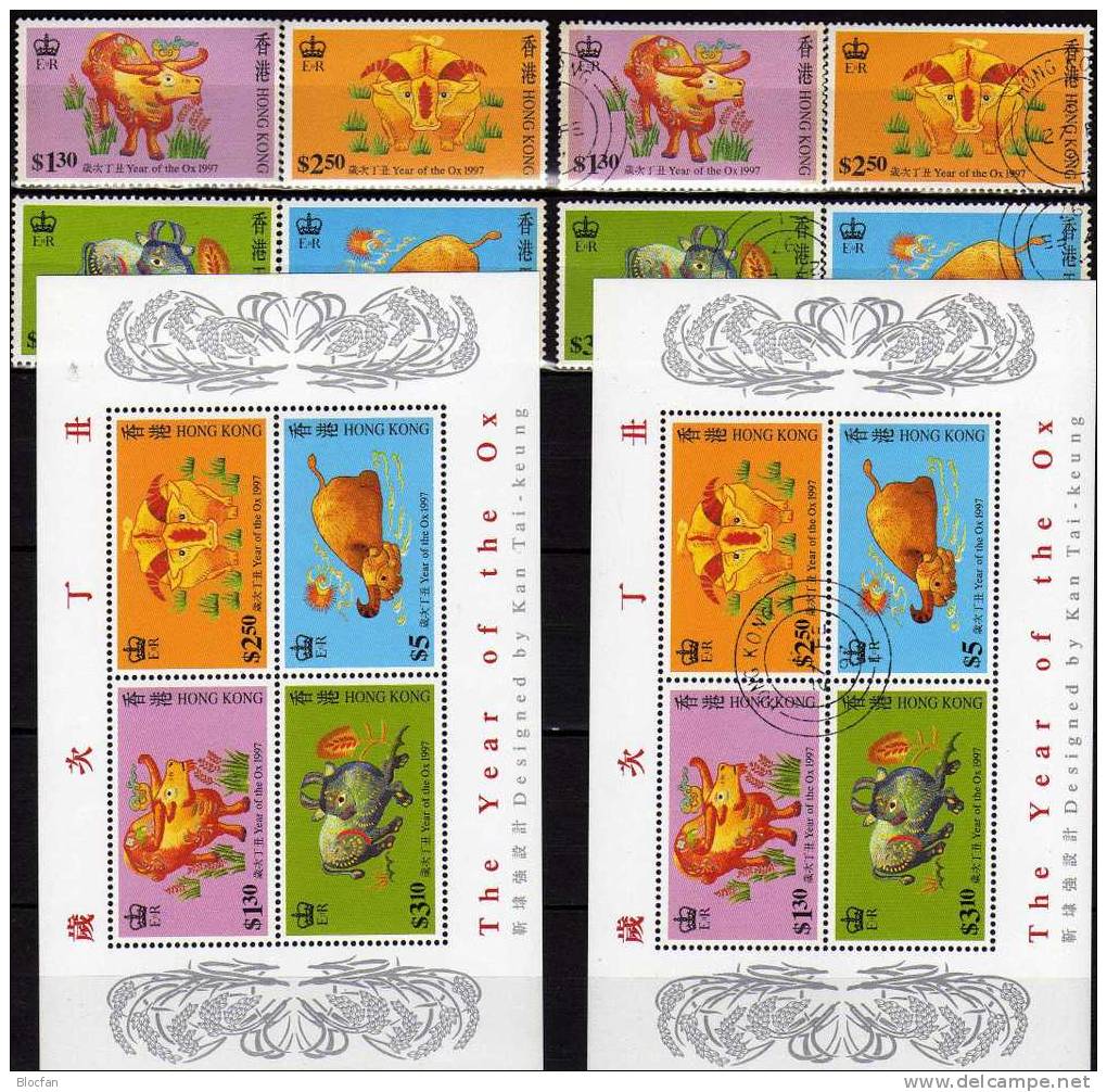 Set Of Chinese New Years 1997 Hongkong 785/8, Block 45 ** Plus O 18€ Year Of The Ox Embroidery Bloc Sheet Of HONG KONG - Collections (en Albums)