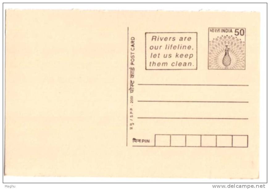 "Rivers Are Our Lifeline Let Us Keep Clean", Nature, Pollution, Water, Environment Protection,  Unused Post Card, India - Polucion