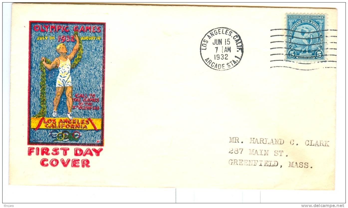 USA FDC 15-6-1932 Los Angeles The Cover Is Made Of Paper Without Watermark - Sommer 1932: Los Angeles
