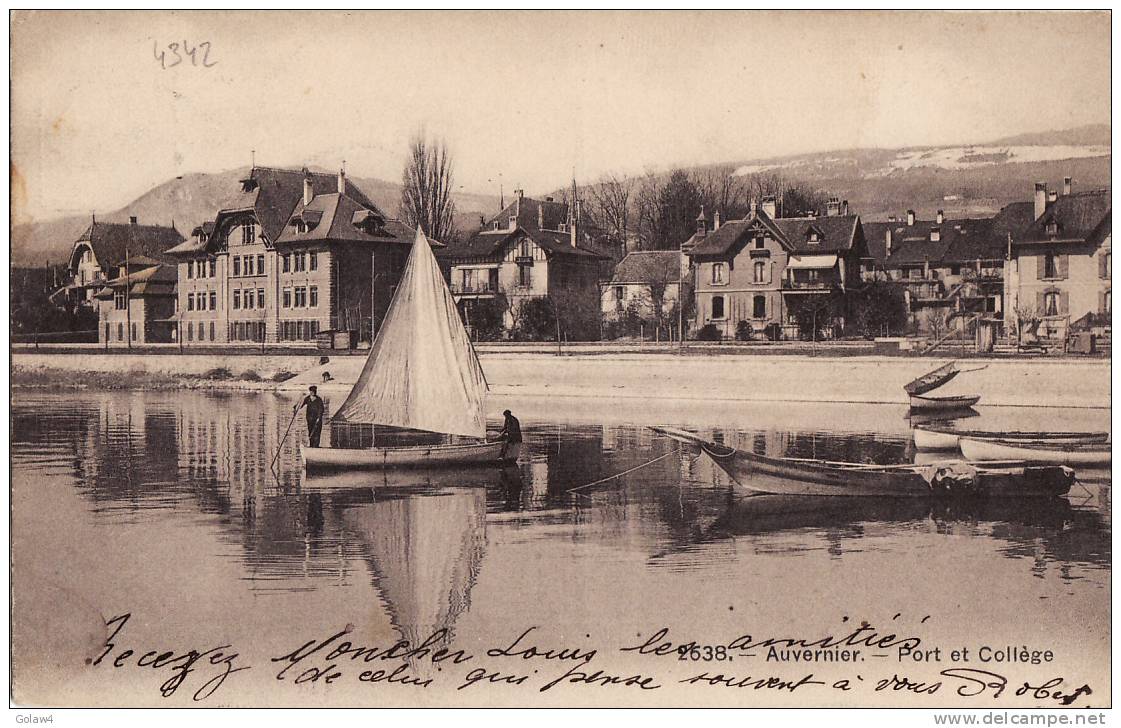 4342# AUVERNIER PORT ET COLLEGE 1908 SUISSE HELVETIA SWITZERLAND - Auvernier