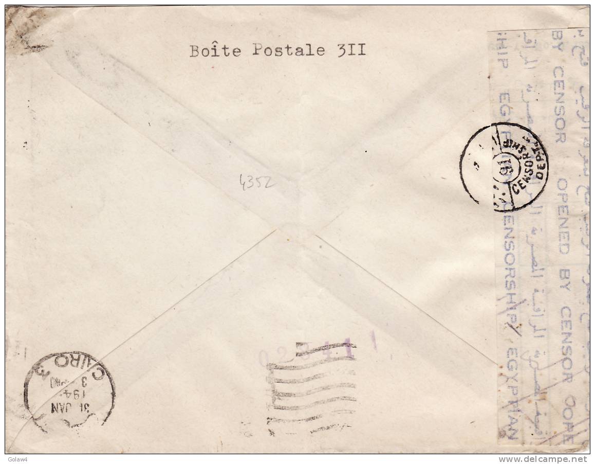 4352# TURQUIE LETTRE CENSURE EGYTIENNE EGYPTIAN CENSORSHIP POSTAL CENSOR Pour PARIS TÜRKIYE - Storia Postale