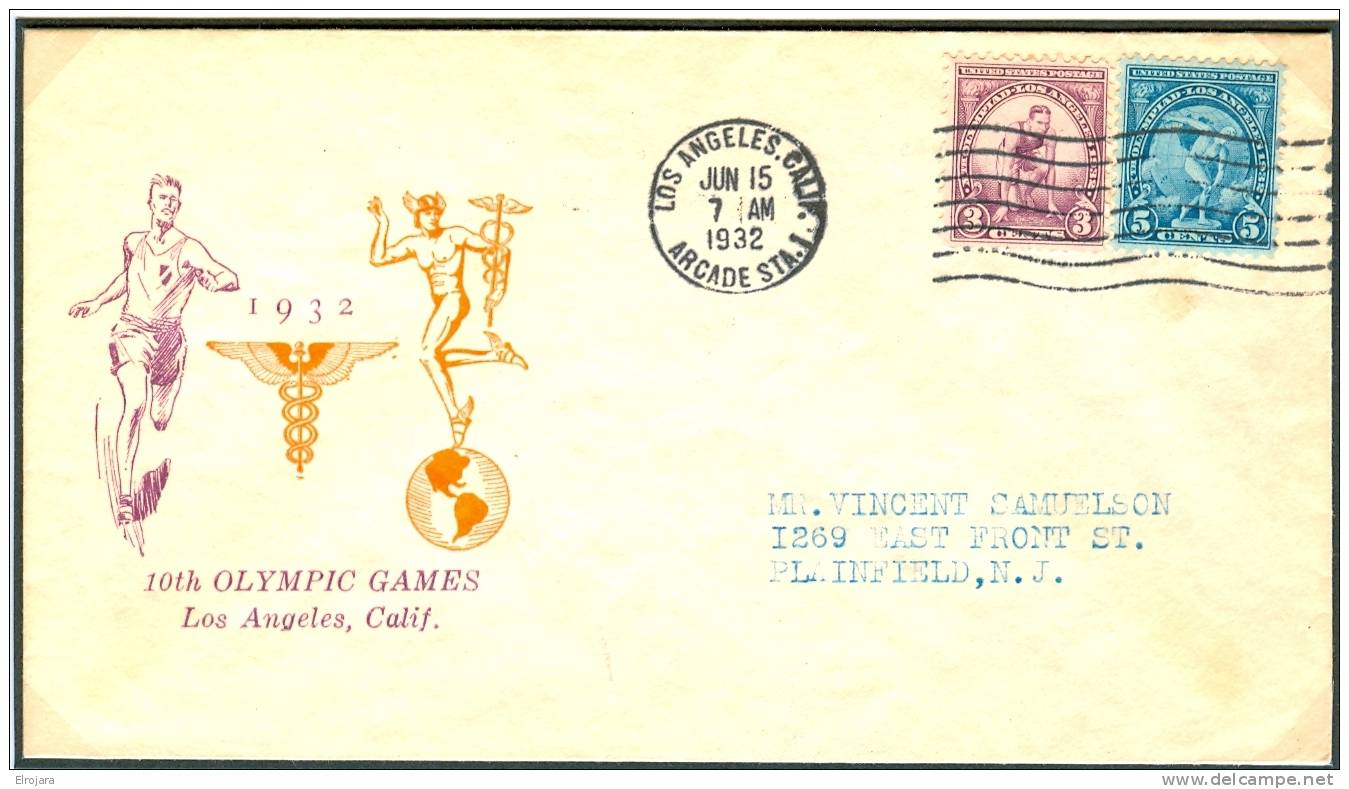 USA FDC 15-6-1932 Los Angeles Runner Violet - Sommer 1932: Los Angeles