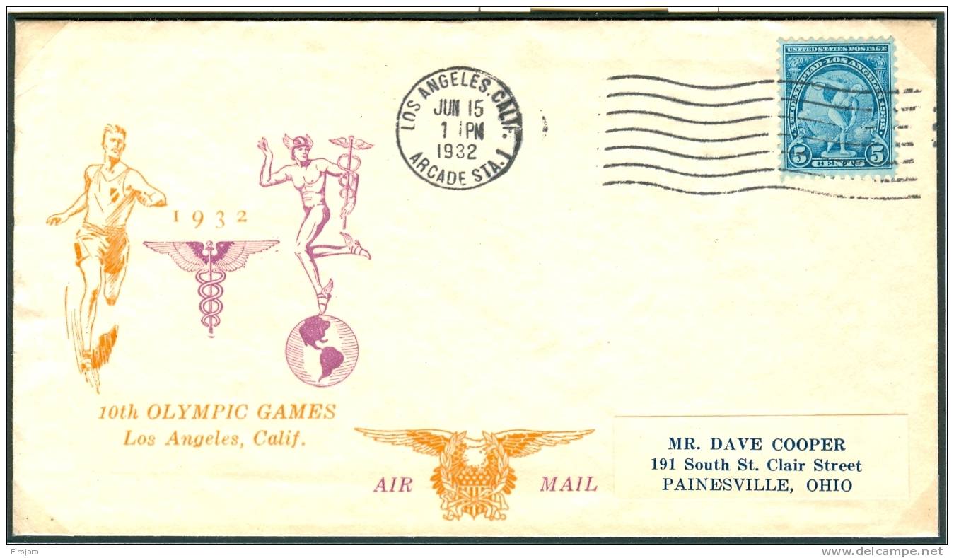 USA FDC 15-6-1932 Los Angeles Runner Brown - Verano 1932: Los Angeles