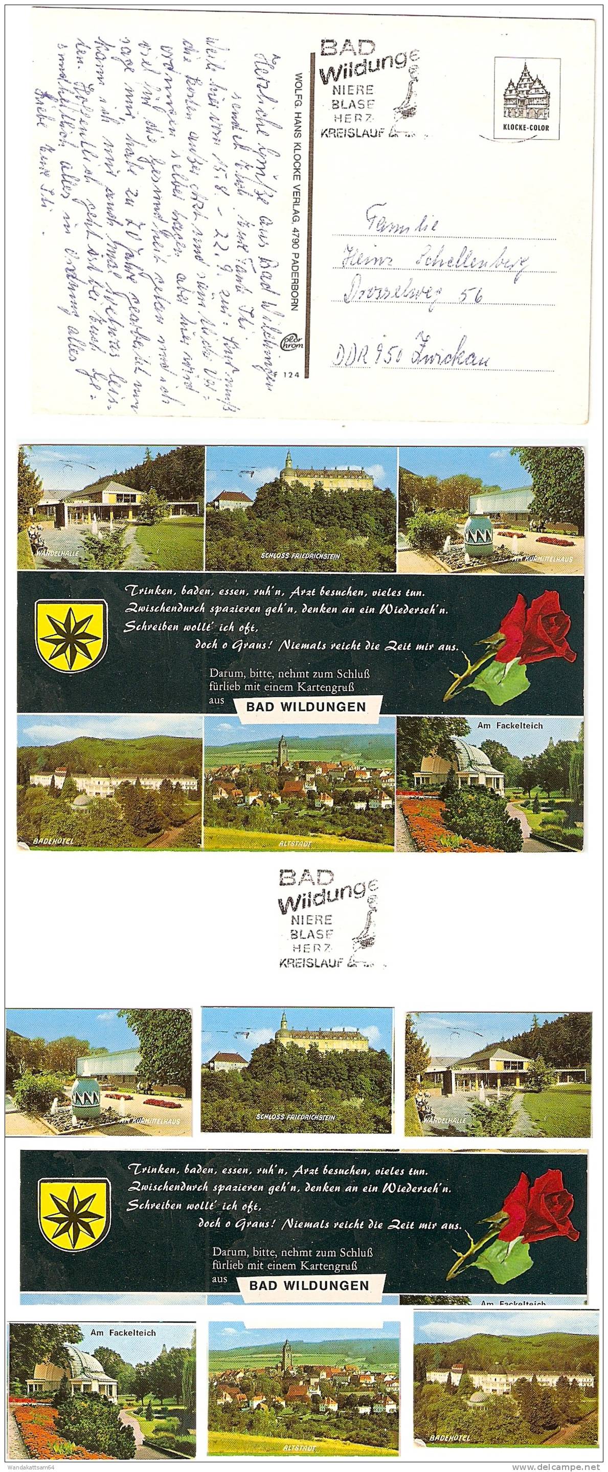 AK 124 BAD WILDUNGEN Mehrbild 6 Bilder Mit Gedicht Und Rose WANDELHALLE SCHLOß FRIEDRICHSTEIN AM KURMITTELHAUS BADEHOTEL - Frankenberg (Eder)