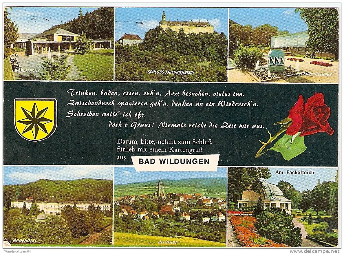 AK 124 BAD WILDUNGEN Mehrbild 6 Bilder Mit Gedicht Und Rose WANDELHALLE SCHLOß FRIEDRICHSTEIN AM KURMITTELHAUS BADEHOTEL - Frankenberg (Eder)