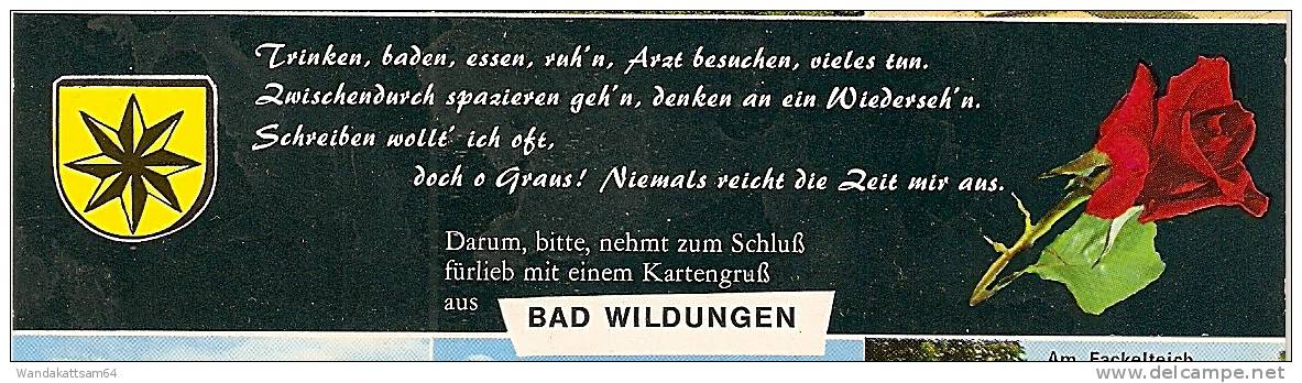 AK 124 BAD WILDUNGEN Mehrbild 6 Bilder mit Gedicht und Rose WANDELHALLE SCHLOß FRIEDRICHSTEIN AM KURMITTELHAUS BADEHOTEL